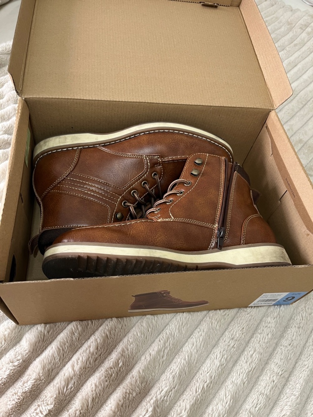 Men's Steve Madden Leather Lace-Up Boots in Cognac